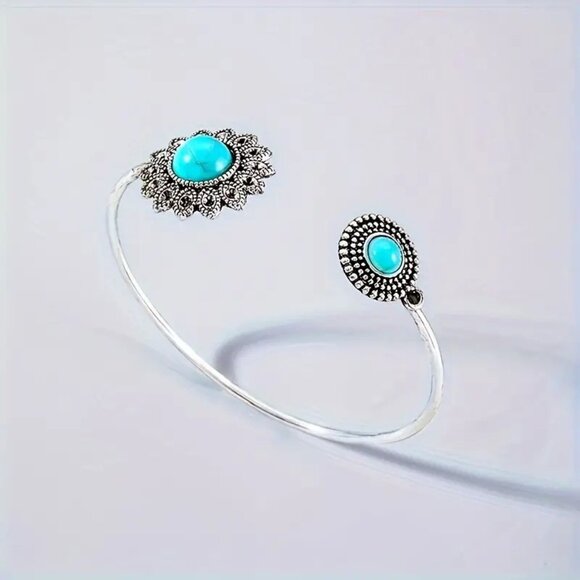 Bracelet Turquoise Bangle Wrist Cuff  Boho Native Southwest Trendy Stylish Fun - Picture 2 of 4